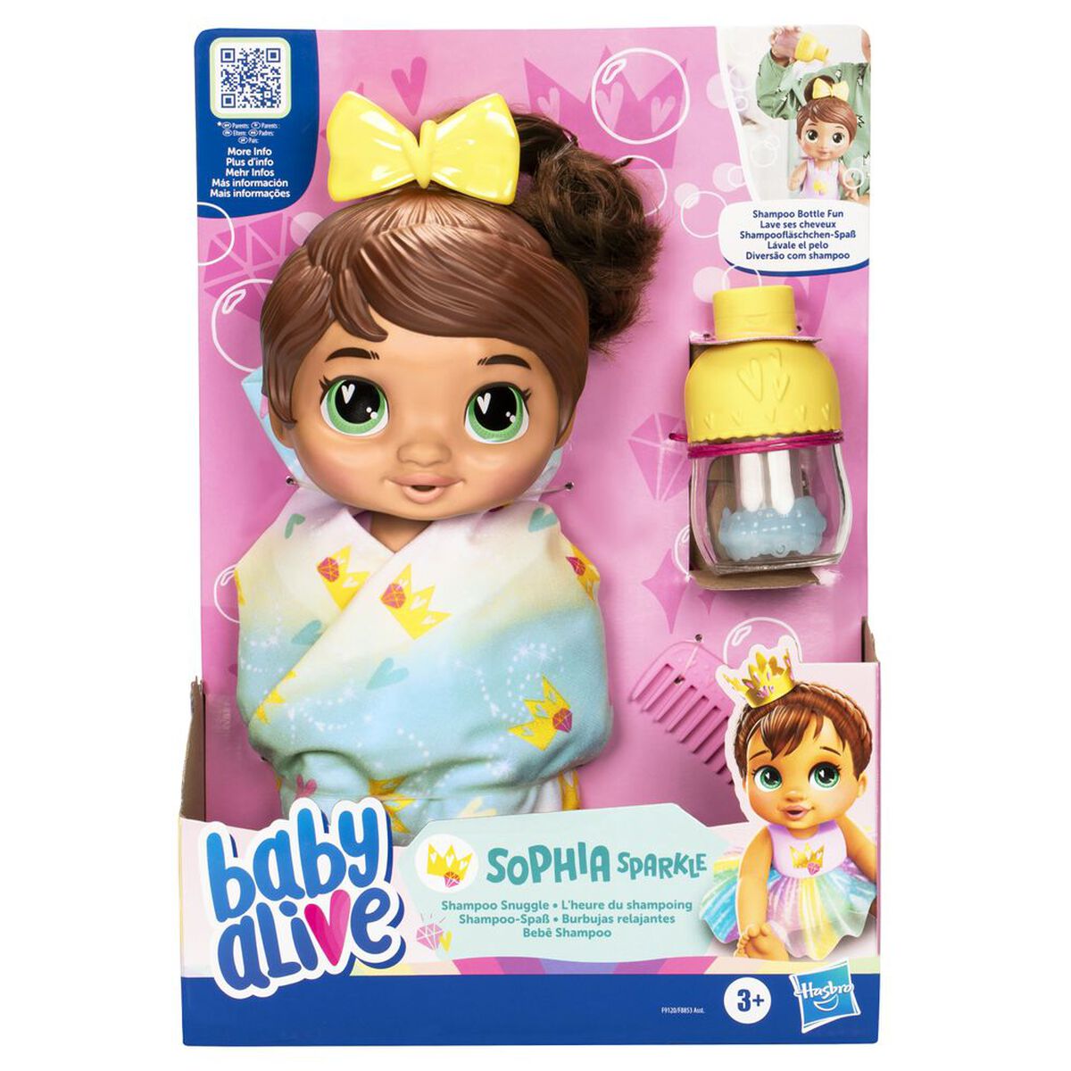 Muñeca Burbujas Relajantes Sophia Sparkle Cabello Castaño Baby Alive