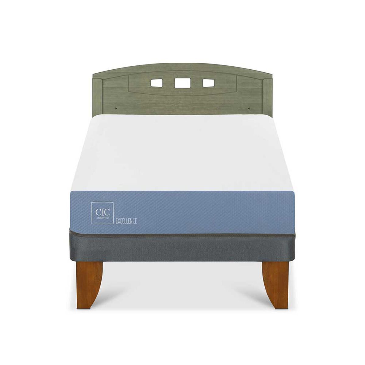 Cama Europea CIC 1,5 Plazas Excellence + Respaldo Gales Olivo