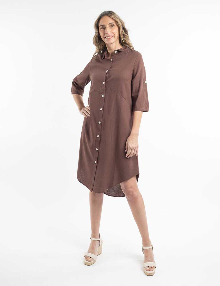 Vestido Midi Lino Manga 3/4 Mujer Portman Club