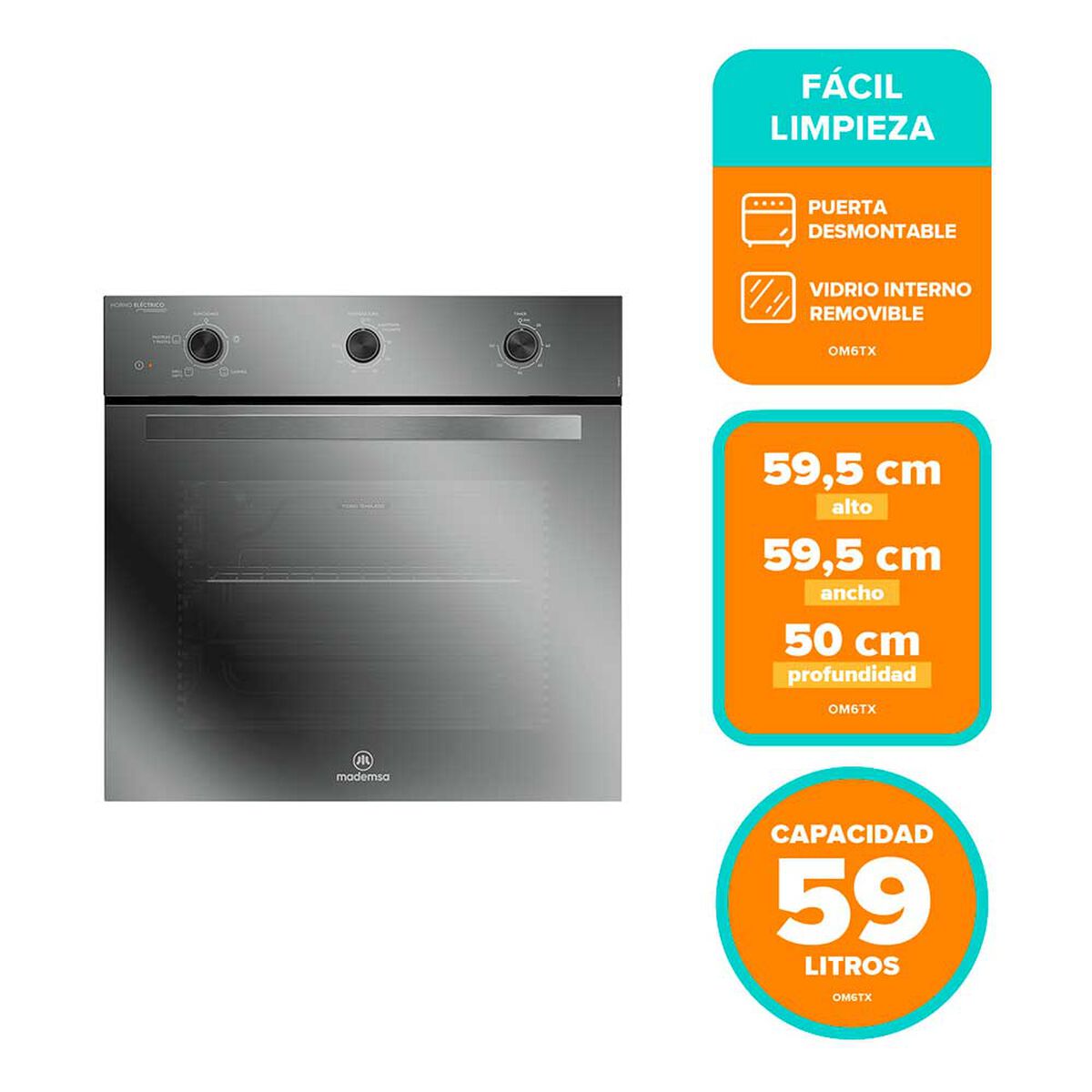 Horno Empotrable Mademsa OM6TX 59 L Espejado