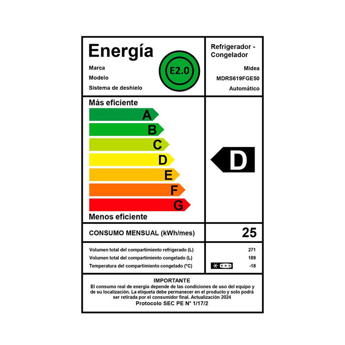 Refrigerador Side by Side Midea MDRS619FGE50 442 lts.