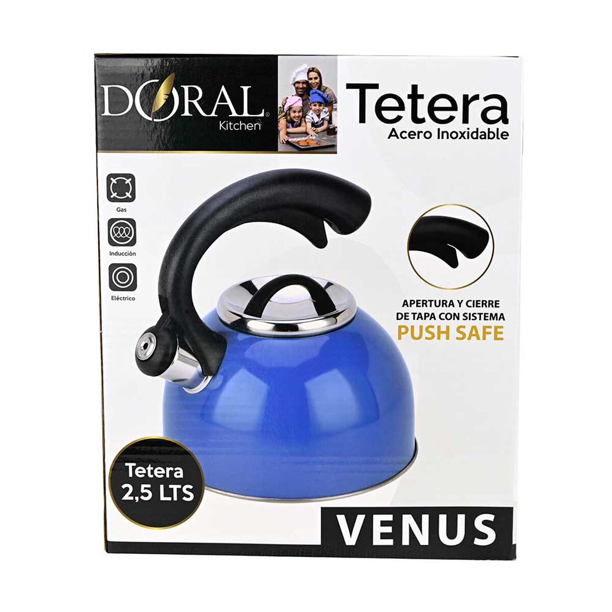 Tetera Acero Inox. Doral Venus 2.5 Lts Azul