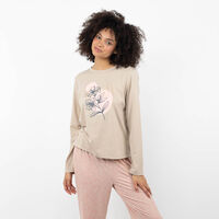 Polera Pijama Mujer Portman Club Beige, Burdeo
