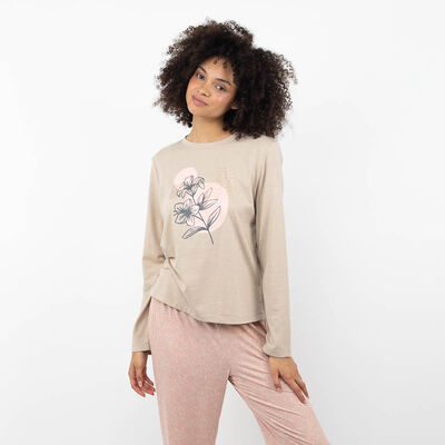Polera Pijama Mujer Portman Club Beige, Burdeo