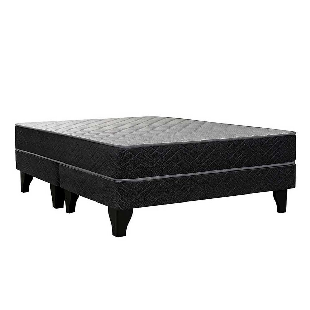 Combo Celta Cama Europea 2 Plazas New Atlantis Base Dividida 190 x 150 cm + Respaldo + 2 Veladores Casanova 2 Plazas Gris