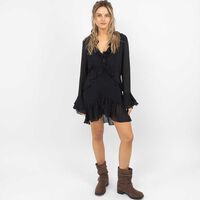 Vestido Corto Slim Manga Larga Mujer Icono Negro