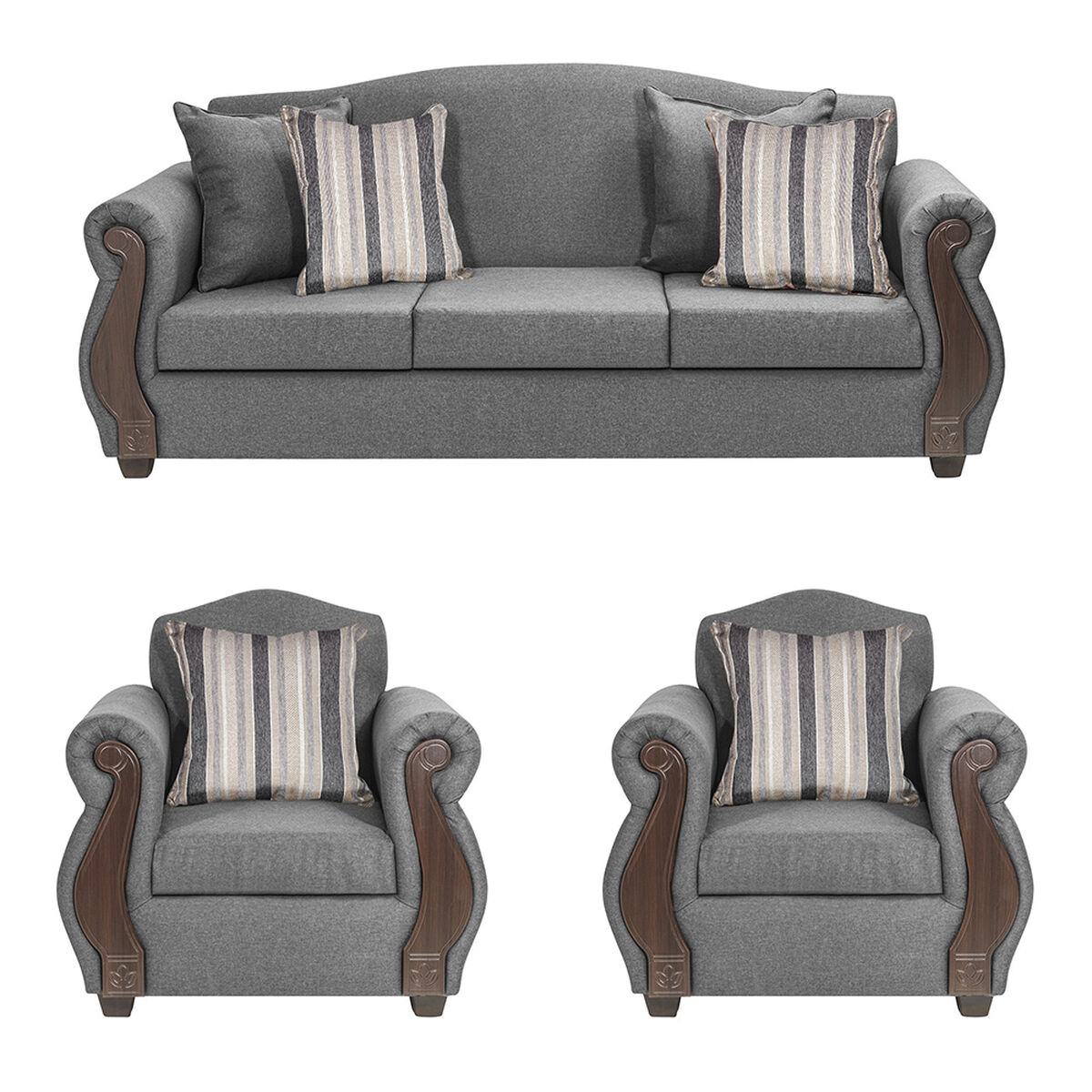 Juego de Living Innovamuebles New Bugambilia Sofá 3 Cuerpos + Dos Sillones 1 Cuerpo Gris Claro