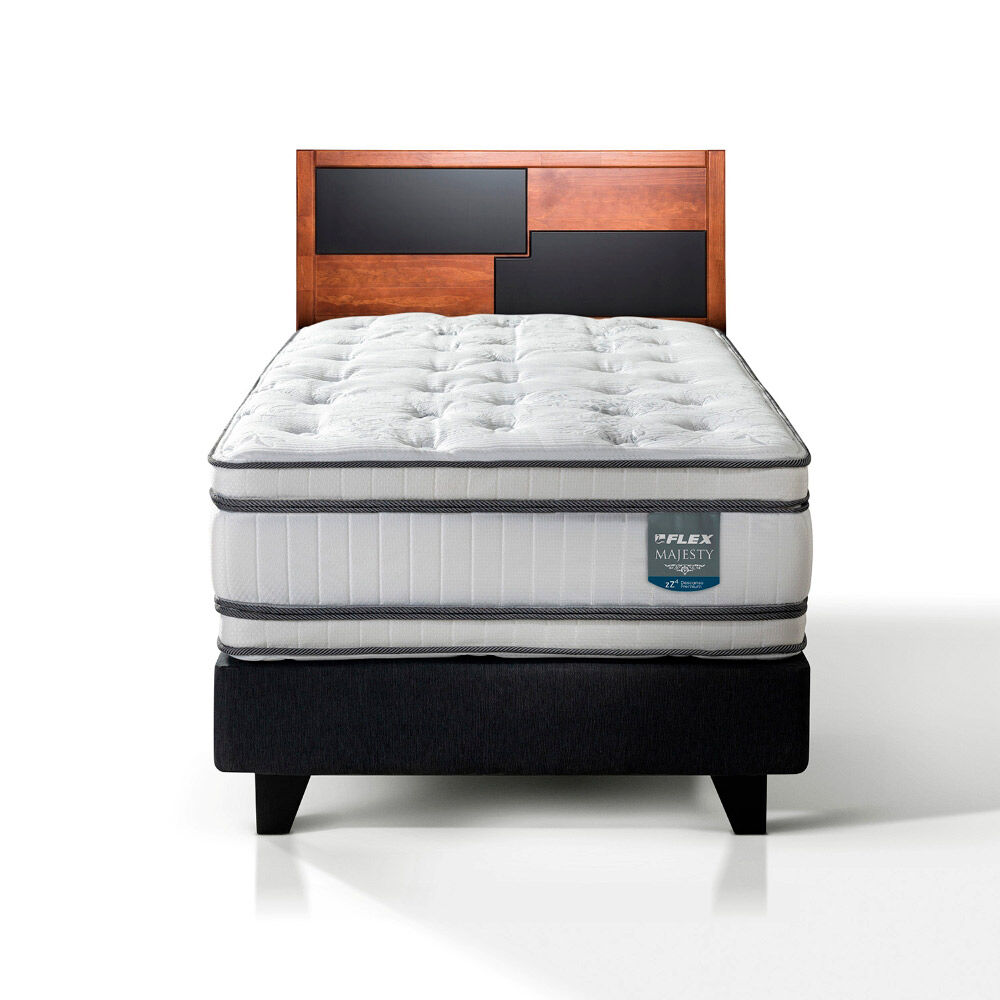 Cama Europea Flex 1.5 Plazas Majesty + Respaldo Colonia