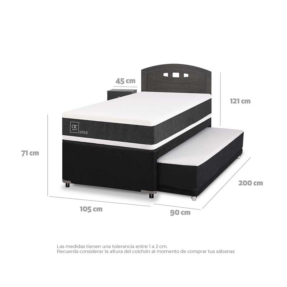 Cama Nido CIC 1,5 Plazas Ortopedic + Respaldo + Velador Gales