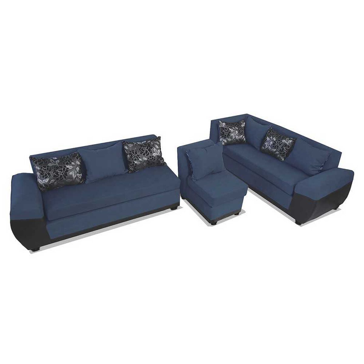 Sofá Seccional Modular Elegant Detail Houston 7 Cuerpos Negro Azul
