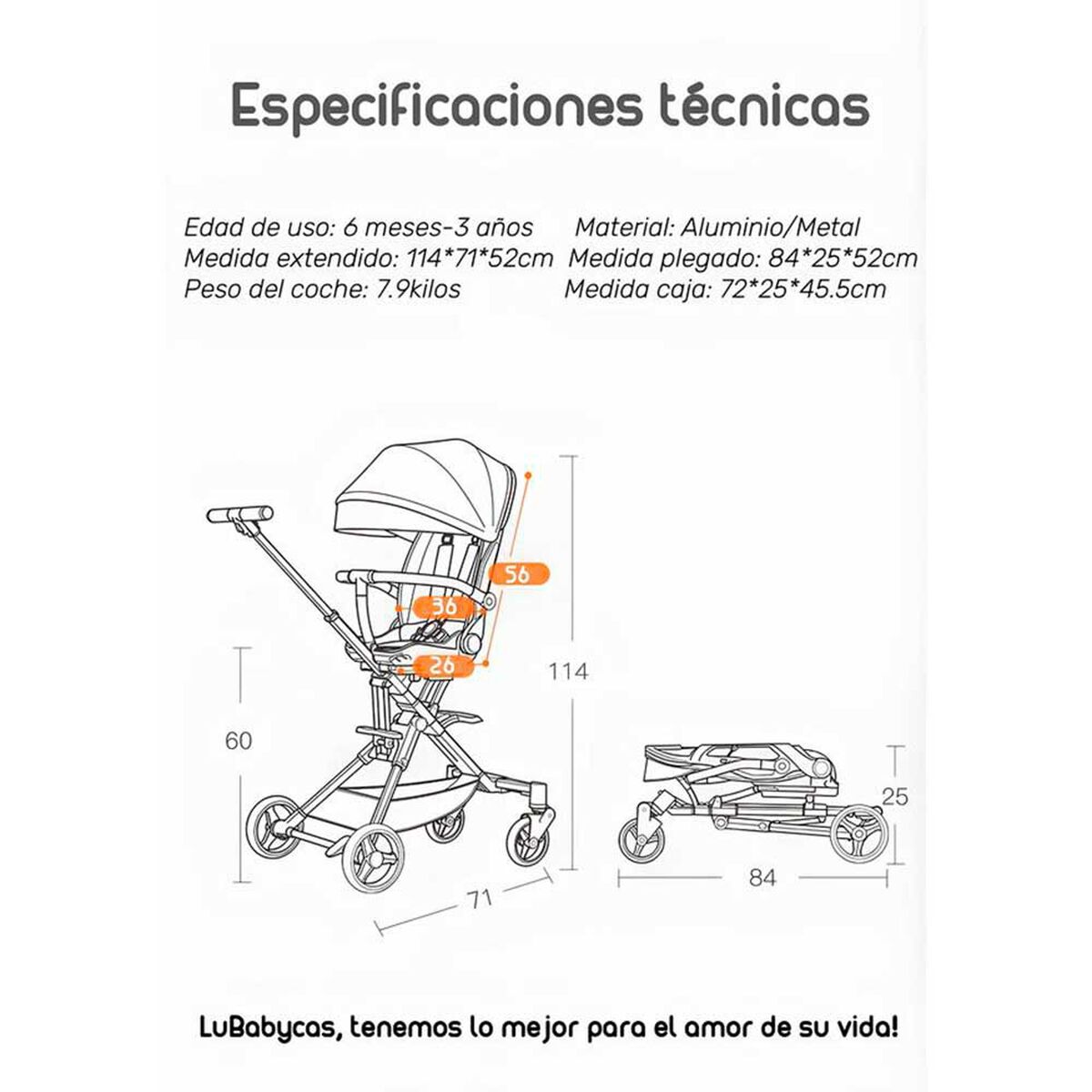 Coche de Paseo 360° Reclinable Playkids Negro Lubabycas
