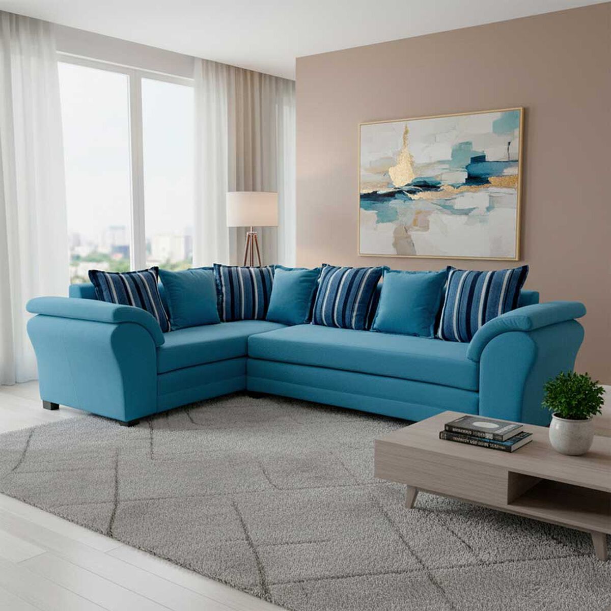 Sof&aacute; Seccional Izquierdo Living Factory Capri 5 Cuerpos Azul Piedra