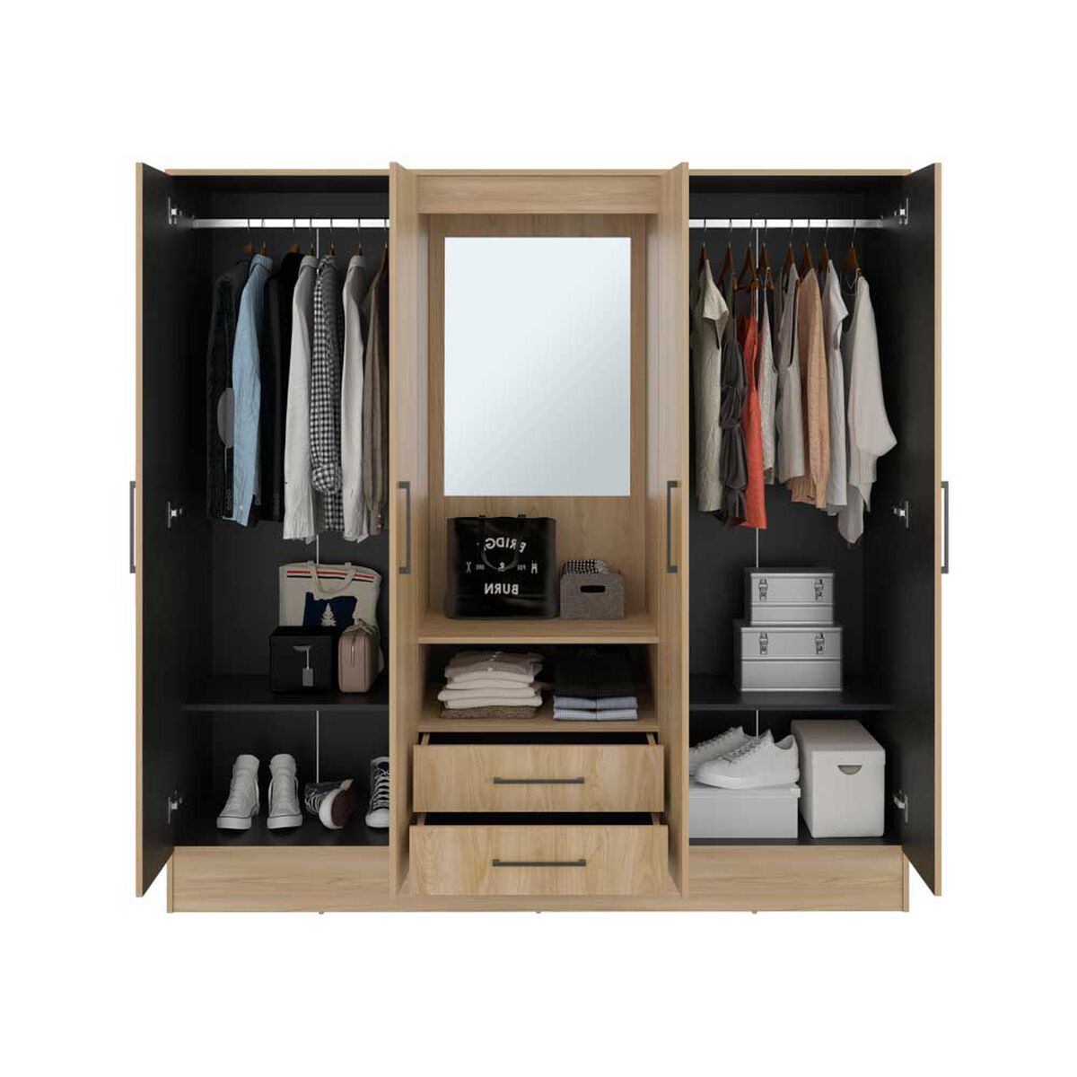 Closet Tuhome Barmine 4 Puertas 2 Cajones Fresno Wengue