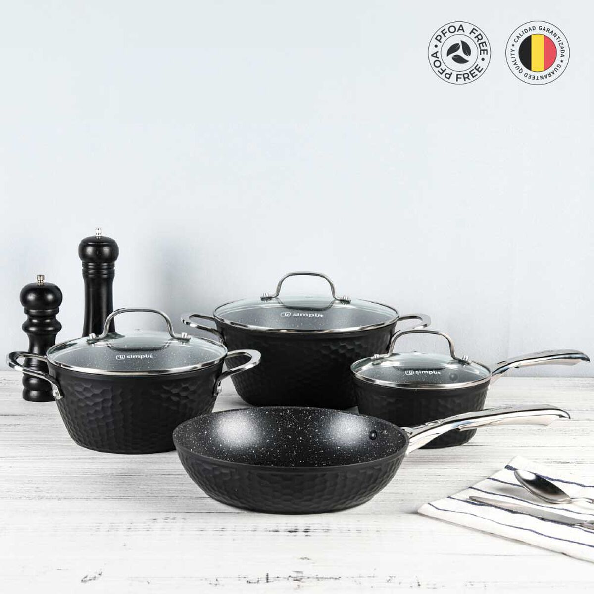 Batería de Cocina Aluminio Forjado Simplit Black Copper 7 Piezas Negro