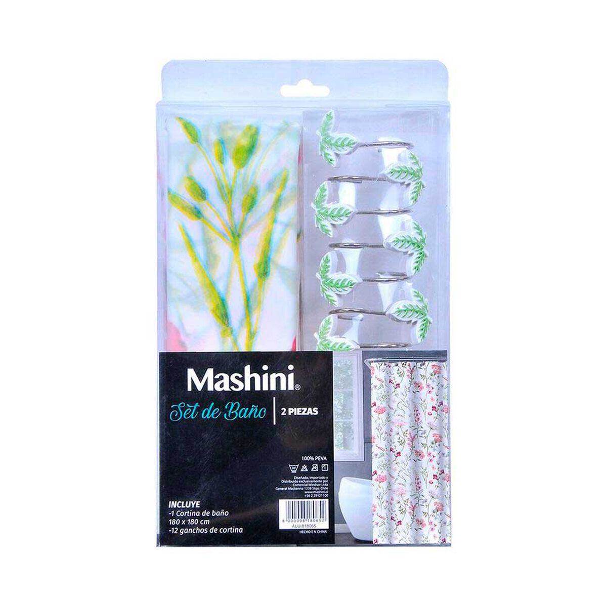 Set Cortina de Ba&ntilde;o 2 Piezas Mashini Flores Rojo