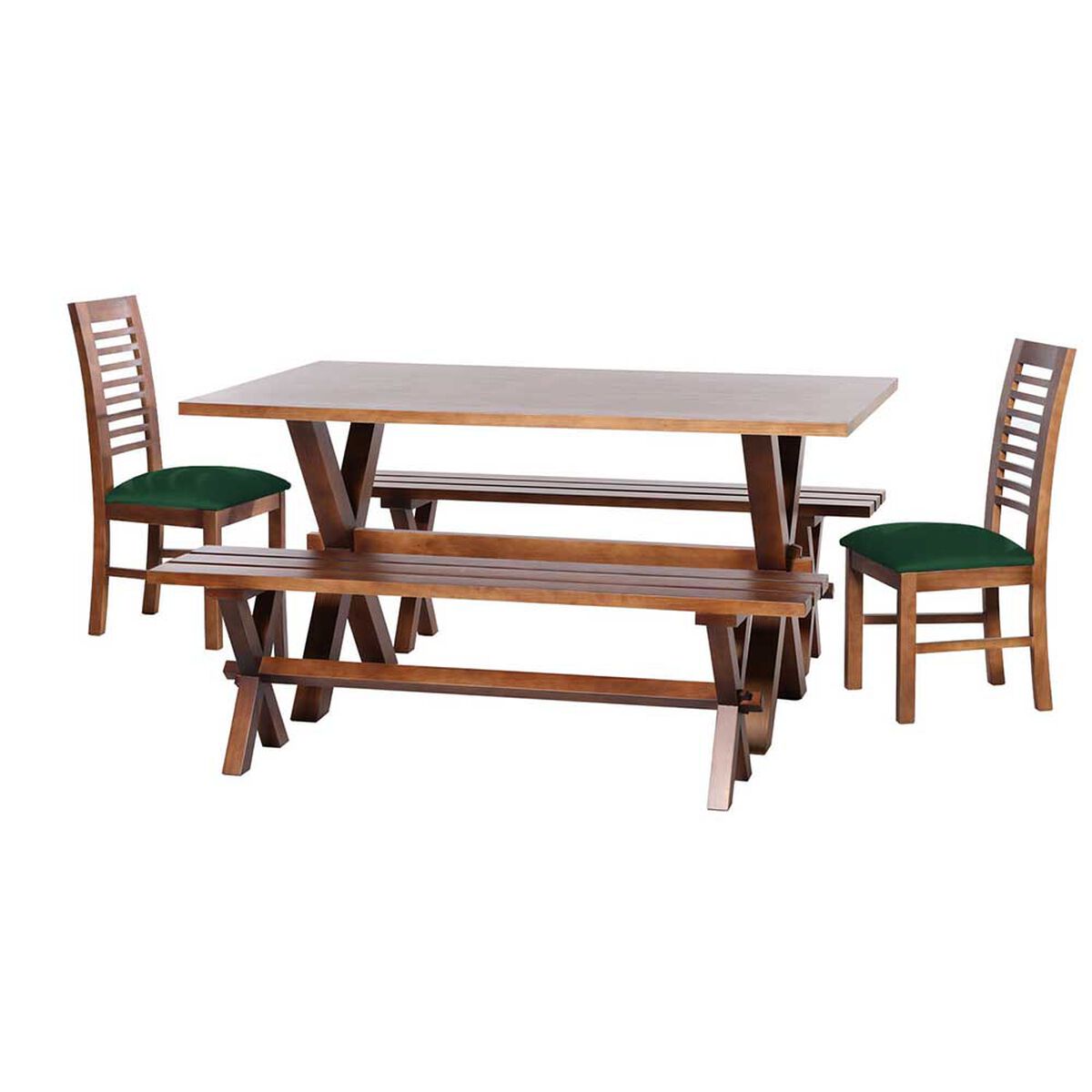 Juego de Comedor Latam Home Sevilla Salamanca 2 Sillas + 2 Bancas Velvet Verde