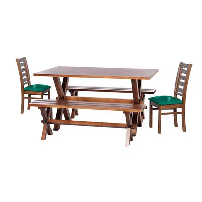 Juego de Comedor Latam Home Sevilla Murcia 2 Sillas + 2 Bancas Velvet Verde