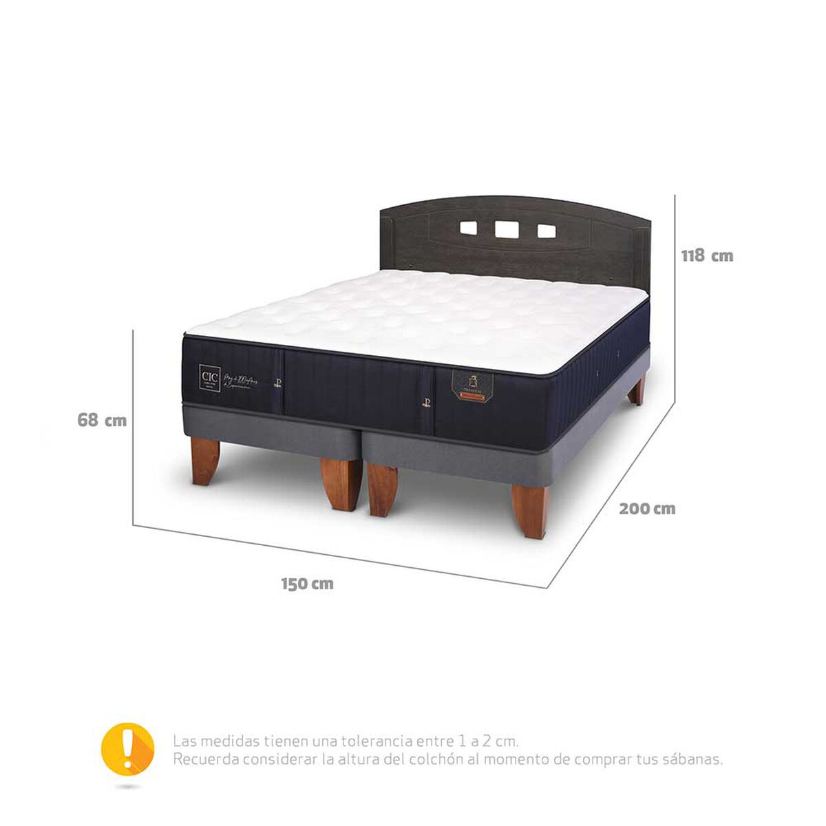 Cama Europea CIC Base Dividida 2 Plazas Premium + Respaldo Gales