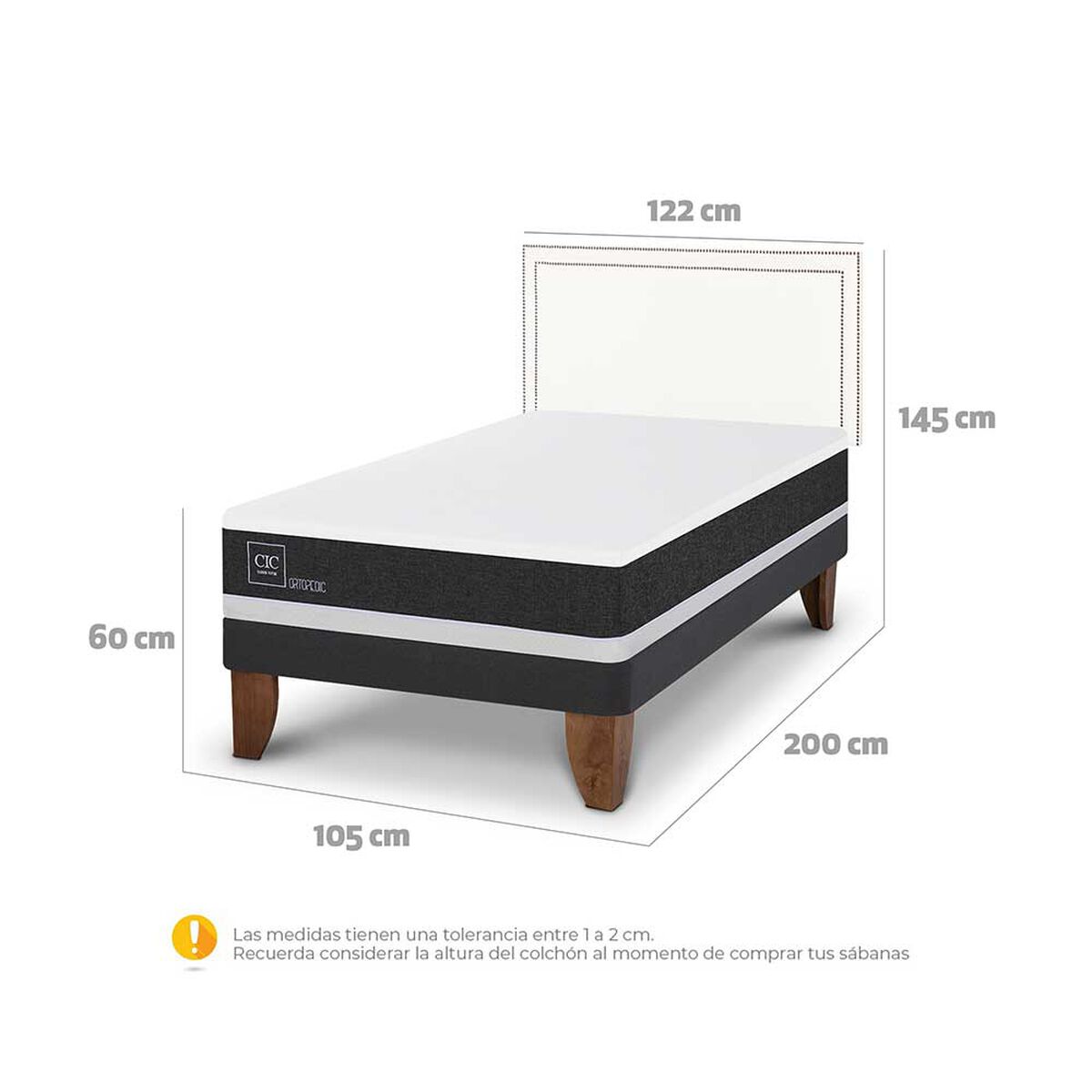 Cama Europea CIC 1,5 Plazas Ortopedic + Respaldo Danubio