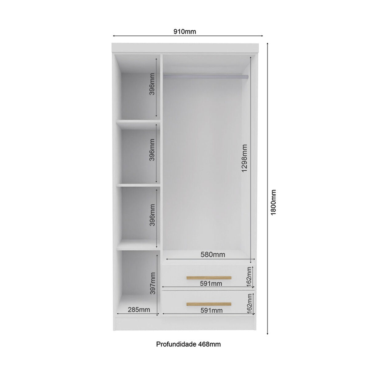 Closet Yardas Leticia 3 Puertas 2 Cajones Blanco