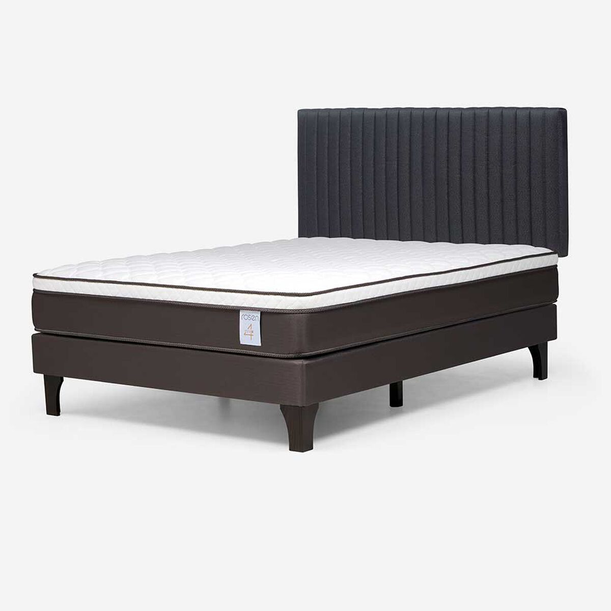 Cama Europea Rosen 2 Plazas New Style 4 + Respaldo Grafito