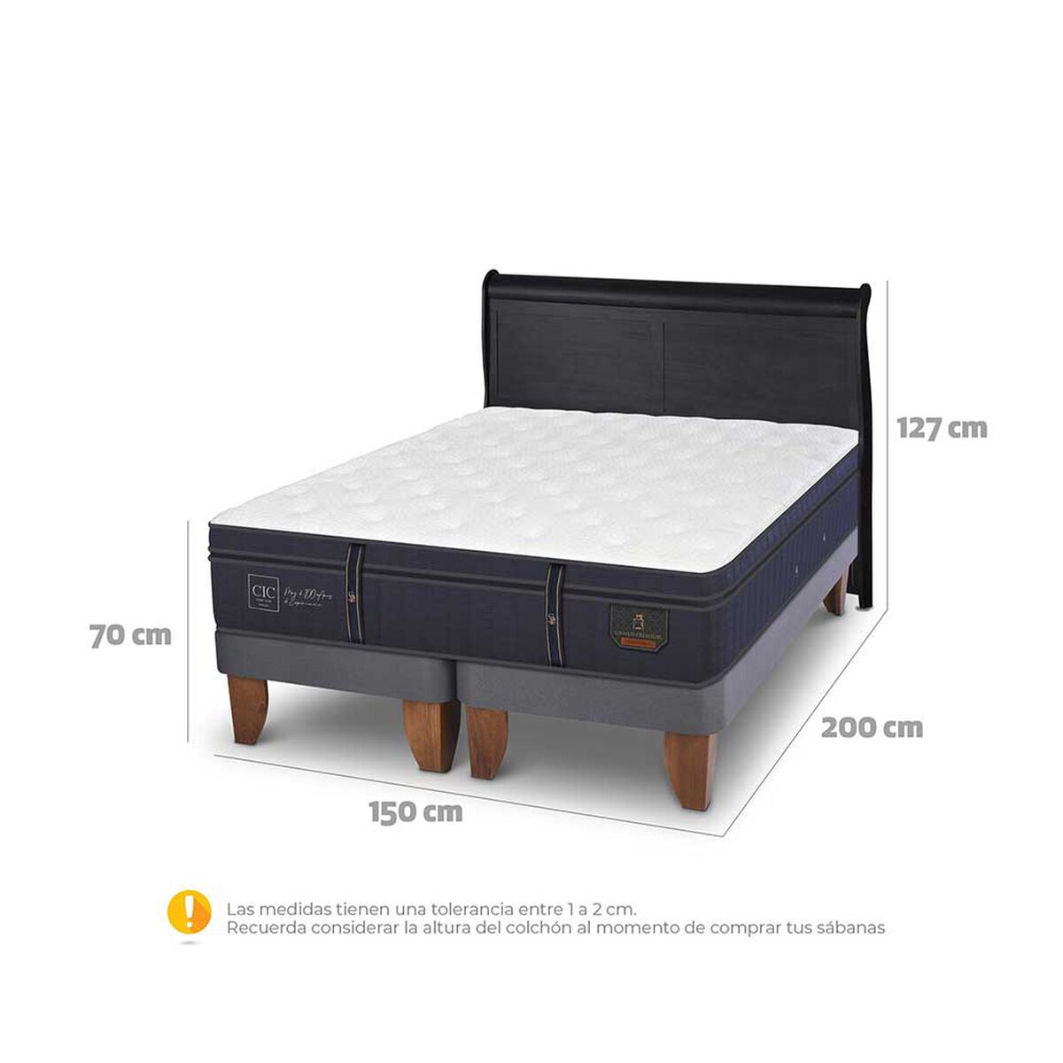 Cama Europea CIC Base Dividida 2 Plazas Grand Premium + Respaldo Miro Negro