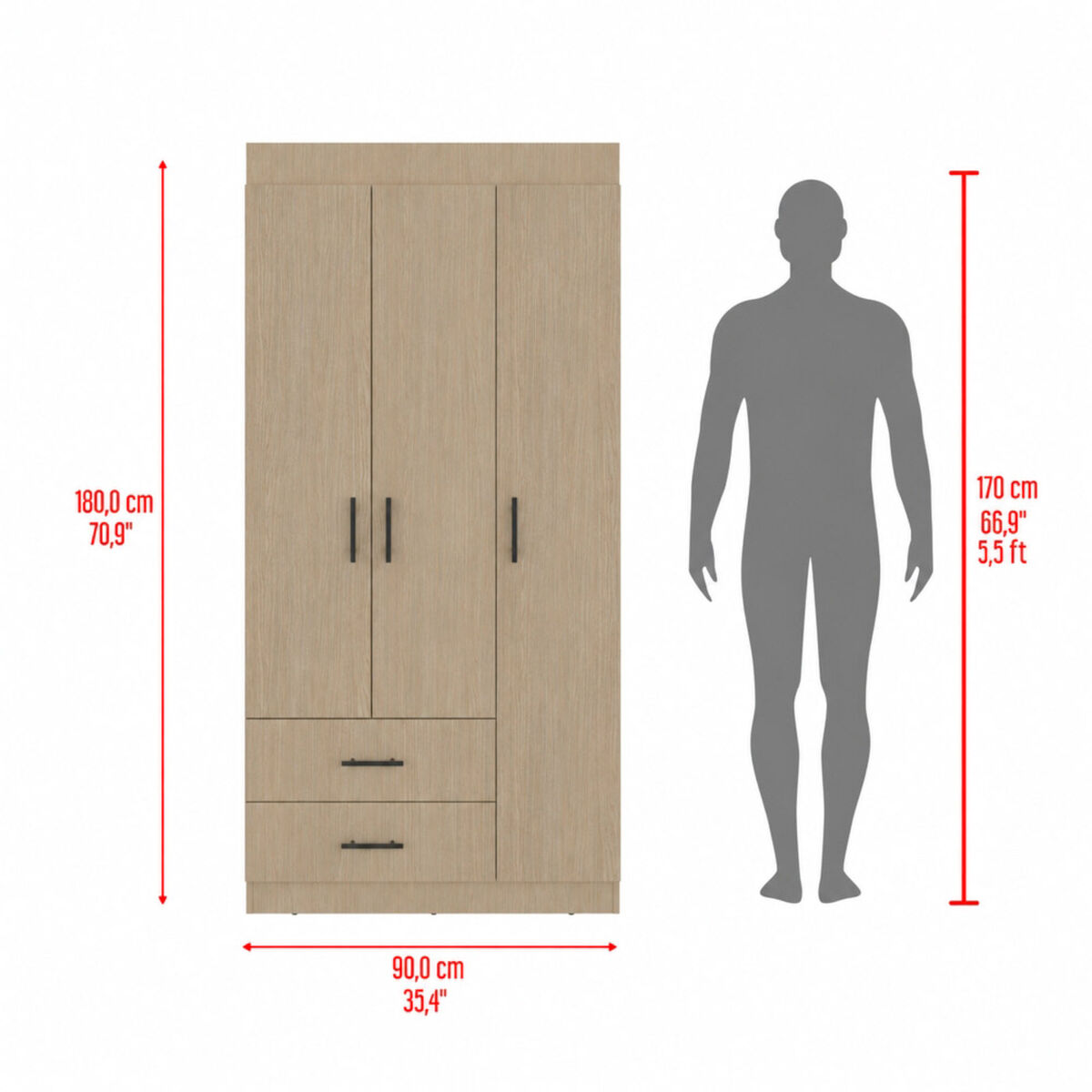 Closet Tuhome Houston 3 Puertas 2 Cajones Cartagena Wengue