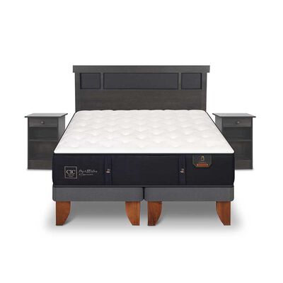Cama Europea CIC Base Dividida 2 Plazas Premium + Respaldo + 2 Veladores Dublin