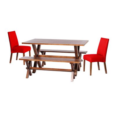 Juego de Comedor Latam Home Sevilla Cadiz 2 Sillas + 2 Bancas PU Rojo