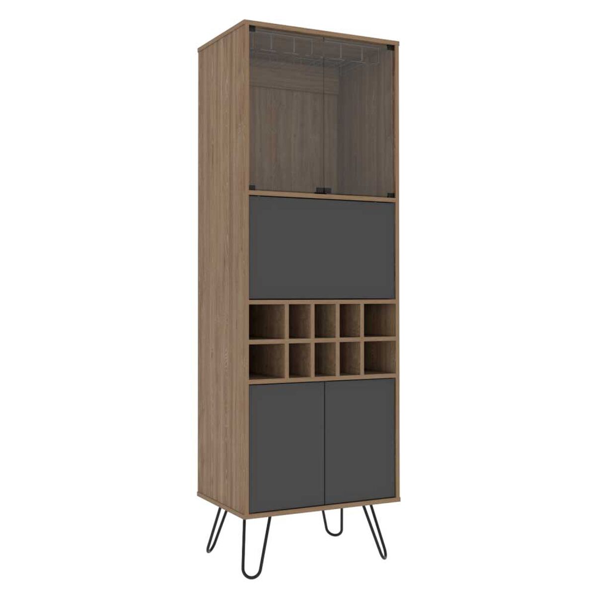 Combo Rack TV 55" + Biblioteca + Bar Alto + Mesa Centro Vassel Miel Plomo Tuhome