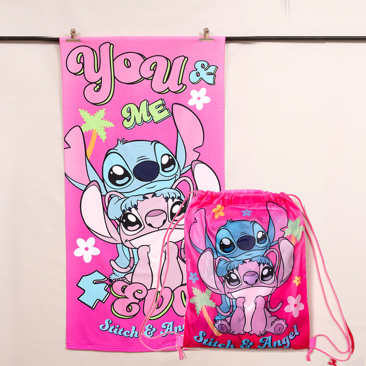 Toalla de Playa Disney-Stitch Love 70x140 cm + Bolso