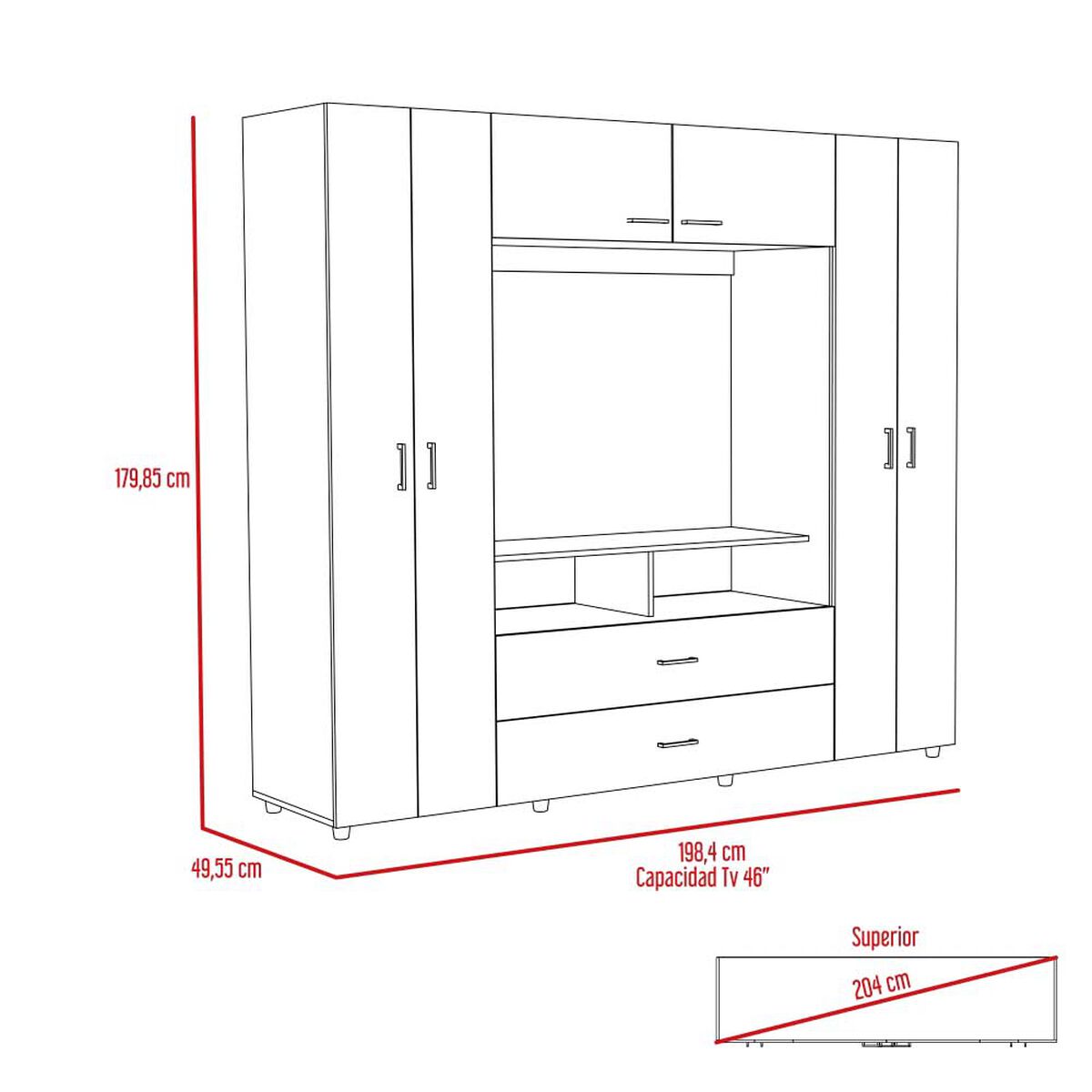 Closet Tuhome Z-200 6 Puertas 2 Cajones Wengue