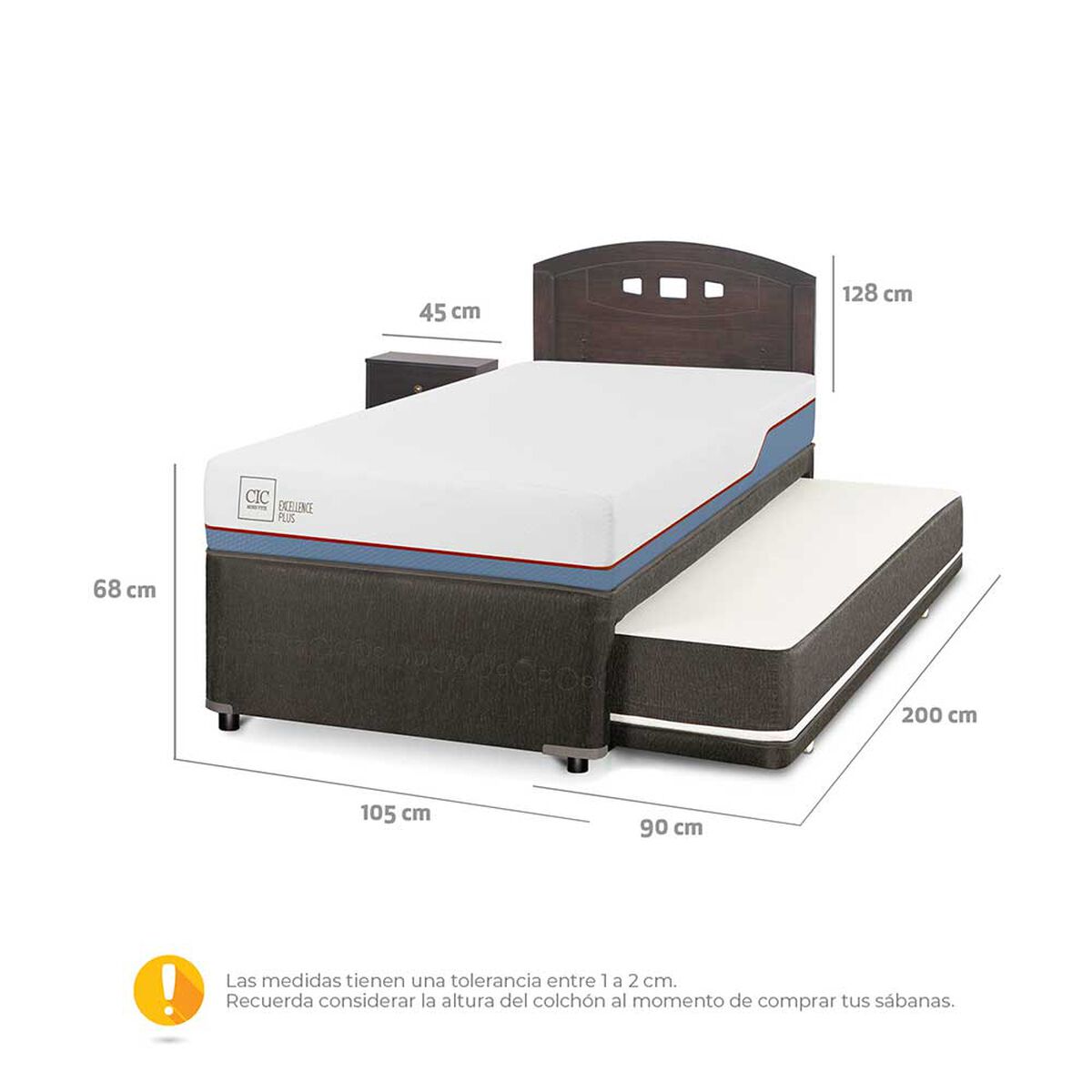 Cama Nido CIC 1,5 Plazas Excellence Plus + Respaldo + Velador Gales