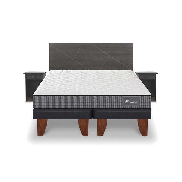 Cama Europea CIC Base Dividida King Anatomic + Respaldo + 2 Veladores Villarrica
