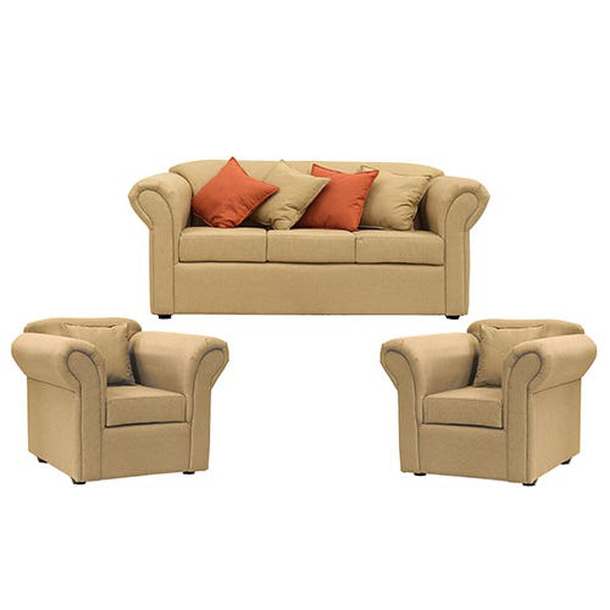 Juego de Living Essenza Amparo Sofá 3 Cuerpos + Dos Sillones 1 Cuerpo Beige