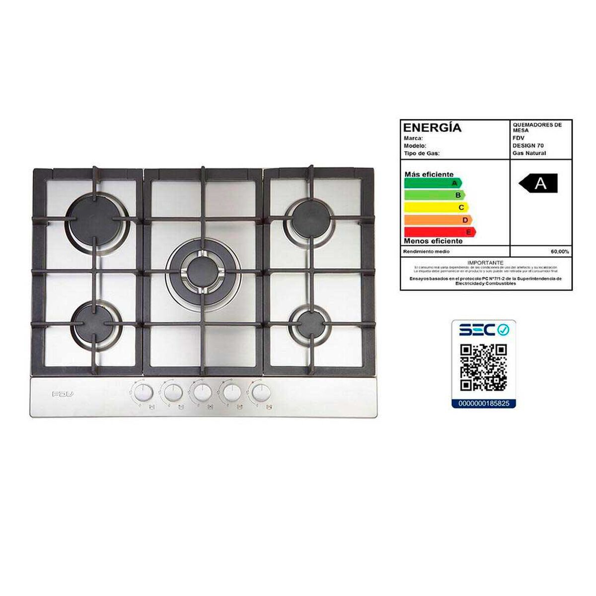 Encimera a Gas y El&eacute;ctrica FDV Design 70 5GLSTX Nat