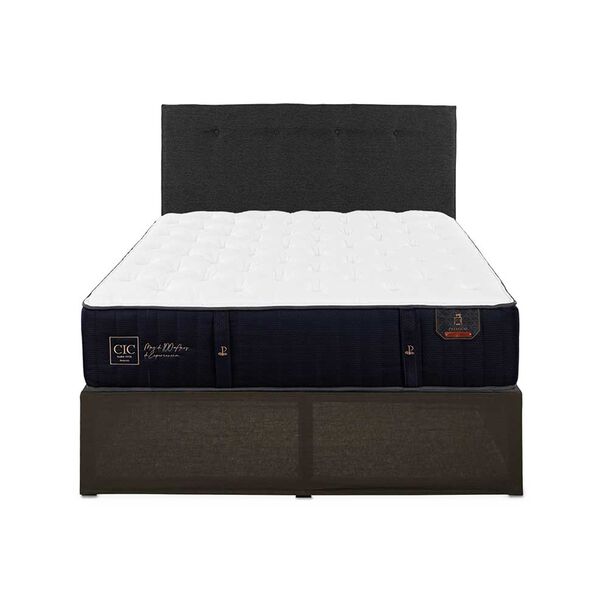 Cama Europea CIC Iron Smart 2 Plazas Premium + Respaldo Black Tapizado + Faldón