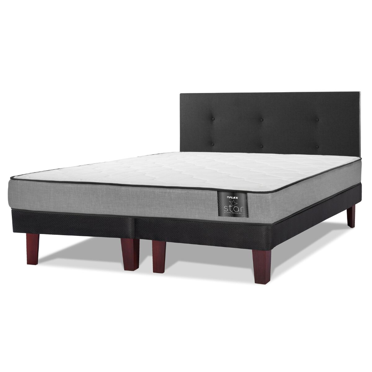 Cama Europea Flex Base Dividida 2 Plazas Star + Respaldo Royal Negro