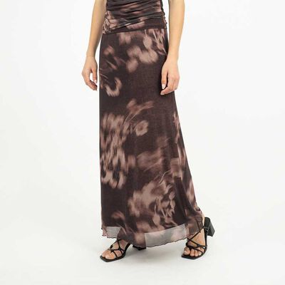 Falda Maxi Estampada Mujer Zibel Cafe