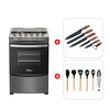 Combo Cocina a Gas Midea MCG-4QPI24NSCG 4 Quemadores + Set 5 Cuchillos + Pelador Zibel LK-NK73 Negro + Set 6 Utensilios de Cocina Casanova T4043-3A Negro