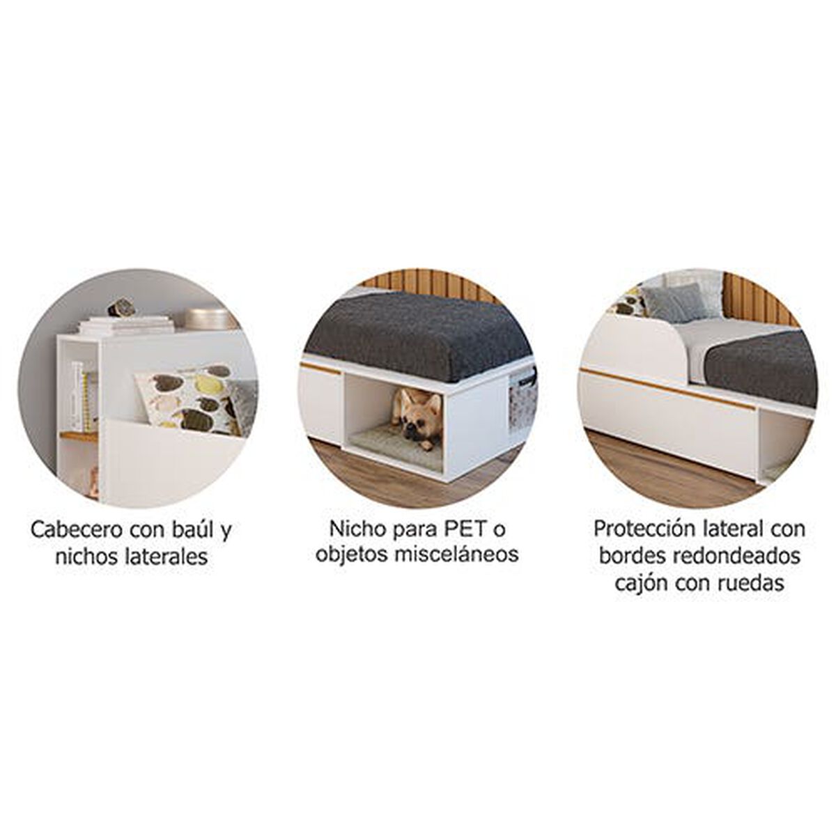 Base Cama Funcional Cajonera Decocasa 1,5 Plazas Nalu