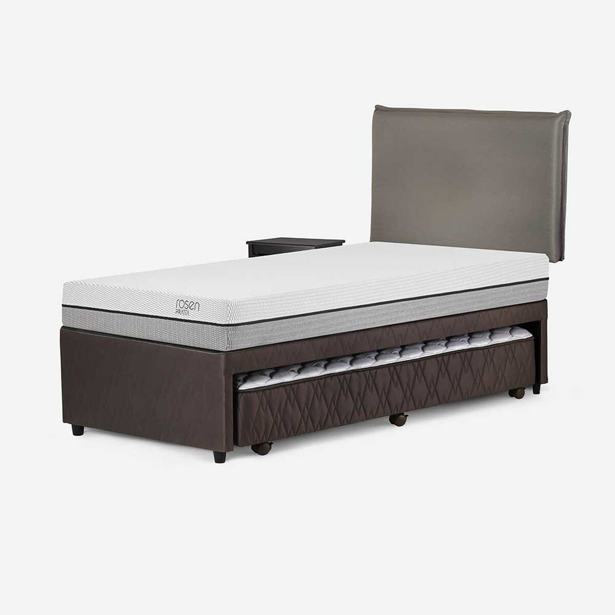 Cama Nido Rosen 1,5 Plazas Pratta + Respaldo + Velador Maurice Gris
