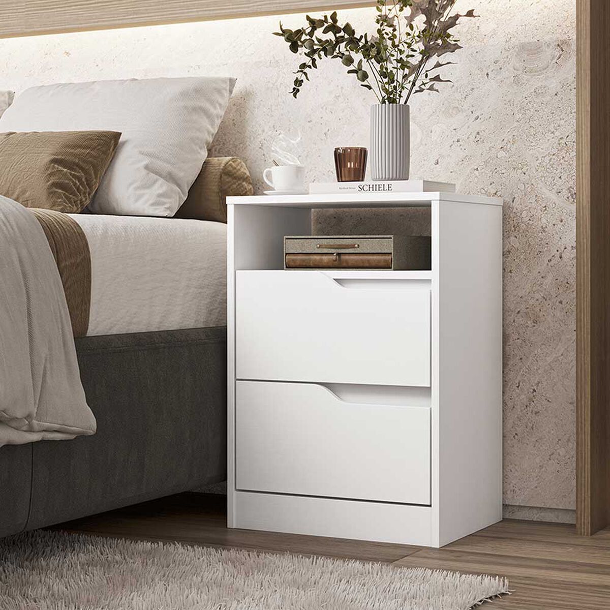 Velador VekkaHome Sole 2 Cajones Blanco