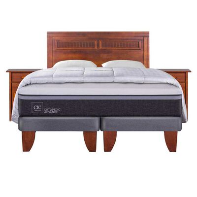 CIC Cama Europea CIC Base Dividida 2 Plazas Ortopedic Advance + Respaldo + 2 Veladores Milan + 2 Almohadas + Plumón