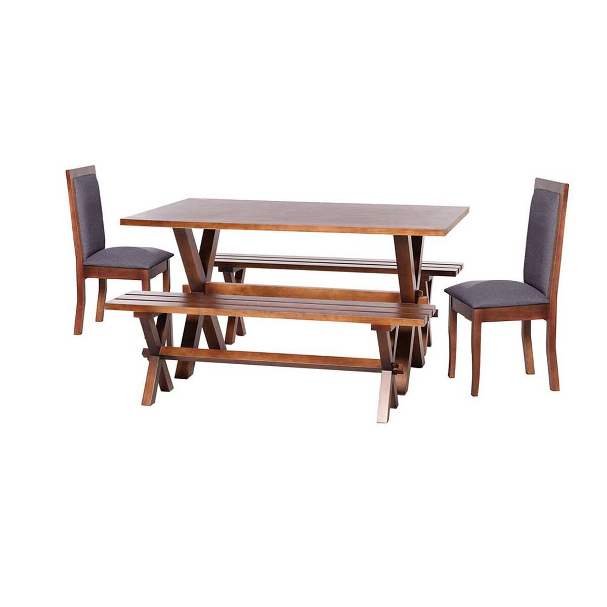 Juego de Comedor Latam Home Sevilla Girona 2 Sillas + 2 Bancas Lino Gris Oscuro