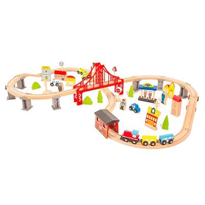 Pista de Autos y Tren de Madera 70Pcs Band&uacute;