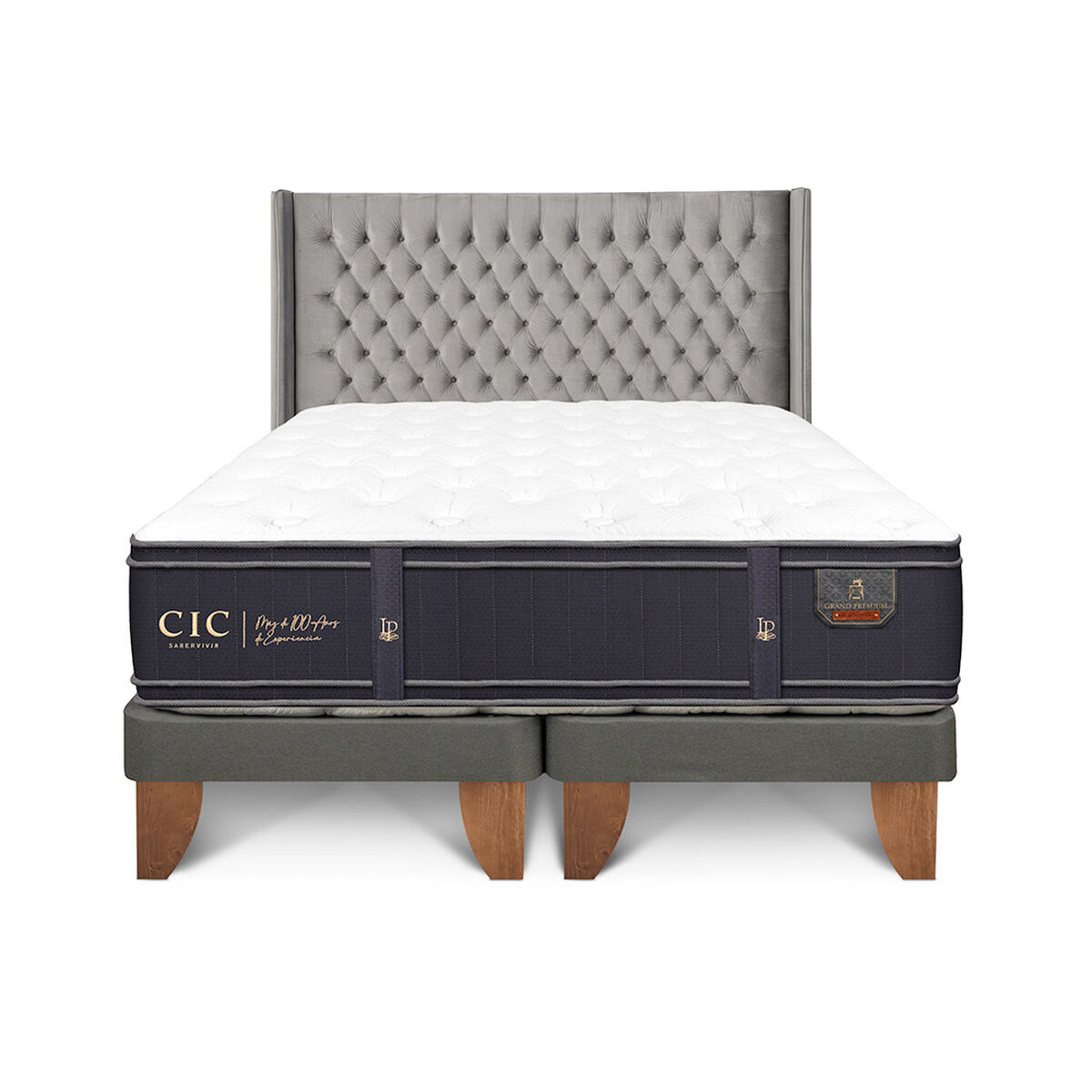 Cama Europea CIC Base Dividida King Grand Premium + Respaldo Sesia