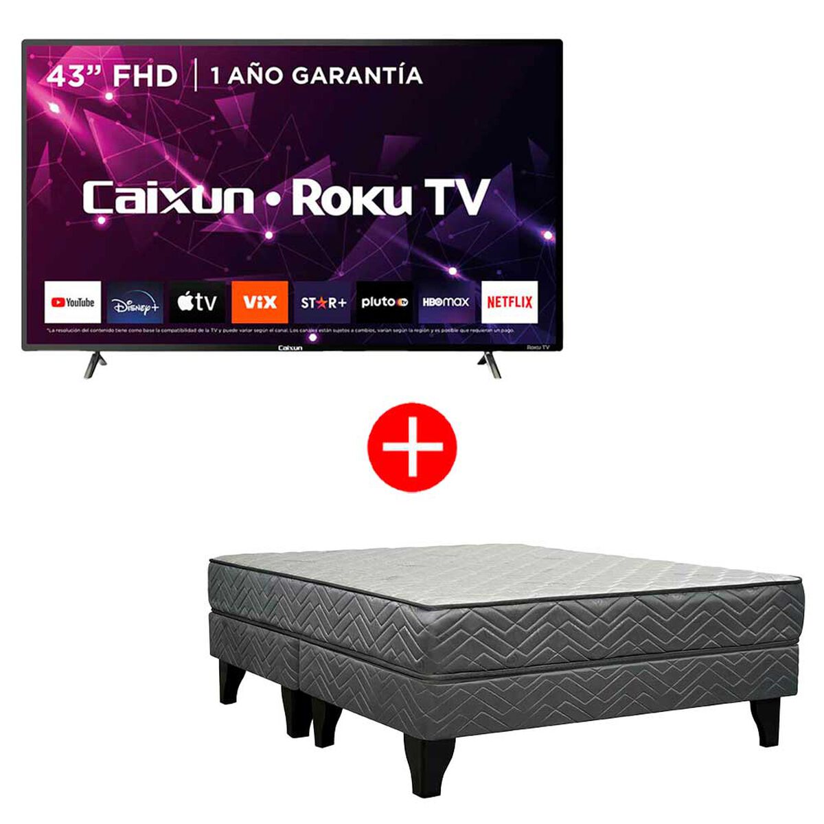 Combo LED 43" Caixun C43V1FR Smart TV FHD + Cama Europea Celta Base Dividida New Atlantis 2 Plazas