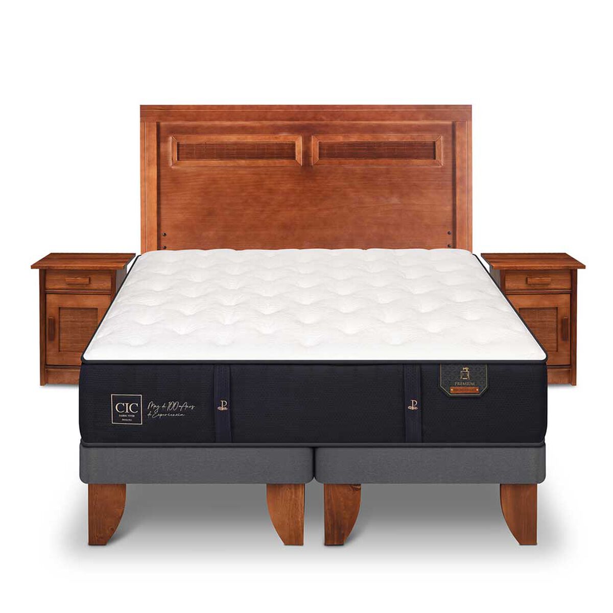 Cama Europea CIC Base Dividida 2 Plazas Premium + Respaldo + Veladores