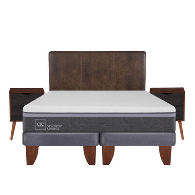 Cama Europea CIC Base Dividida 2 Plazas Ortopedic Advance + Respaldo + 2 Veladores Baker